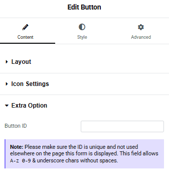 Tpae button extra option button widget: settings overview from the plus addons for elementor