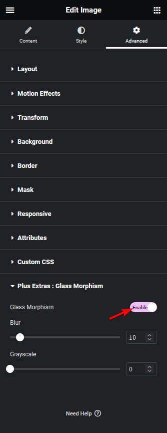 Glass morphism settings