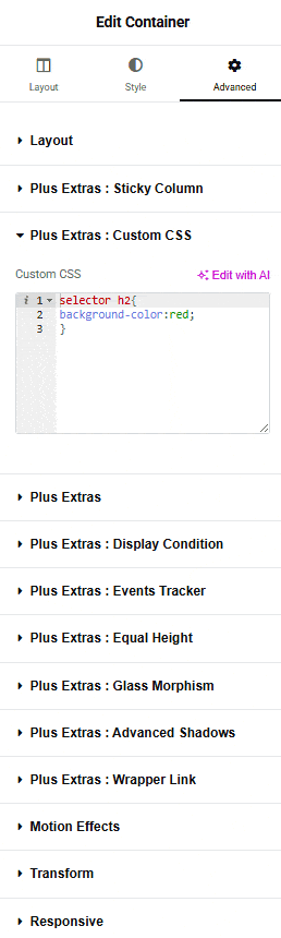 tpae custom css selector | The Plus Addons for Elementor Tpae custom css selector how to add custom css to elementor column/section or widget? From the plus addons for elementor
