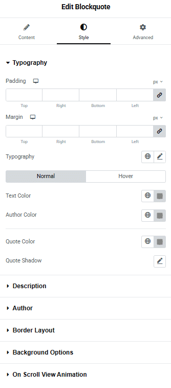 Tpae blockquote style style2 blockquote widget: settings overview from the plus addons for elementor