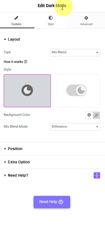 Tpae Dark Mode Layout Global Color Type | The Plus Addons for Elementor Tpae dark mode layout global color type dark mode widget: settings overview from the plus addons for elementor