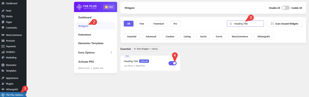 Tpae heading title activate 1 heading title widget: settings overview from the plus addons for elementor