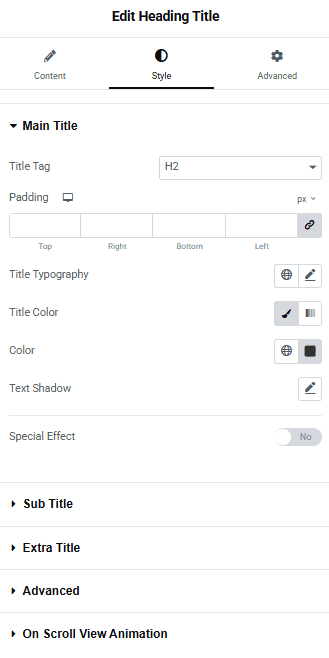 Tpae heading title style heading title widget: settings overview from the plus addons for elementor