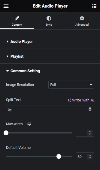 Audio player common settings