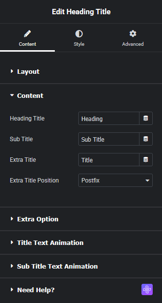 Heading title content new heading title widget: settings overview from the plus addons for elementor