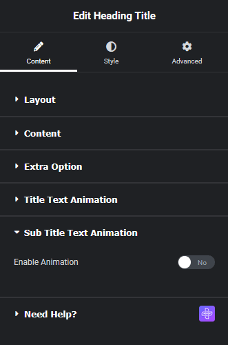Heading title sub title text animation heading title widget: settings overview from the plus addons for elementor
