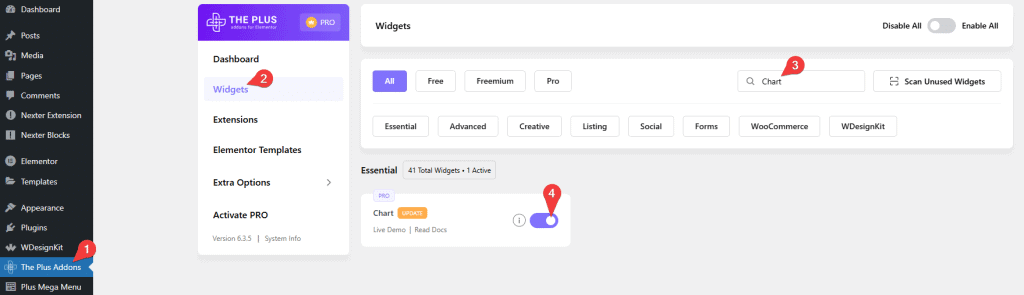 tpae chart activate | The Plus Addons for Elementor Tpae chart activate chart widget: settings overview from the plus addons for elementor