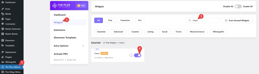 Chart Widget: Settings Overview Chart widget: settings overview