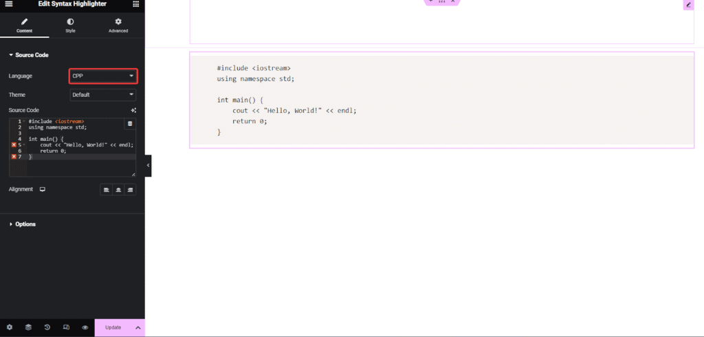 C Code in Syntax Highlighter 3 | The Plus Addons for Elementor C++ code in syntax highlighter