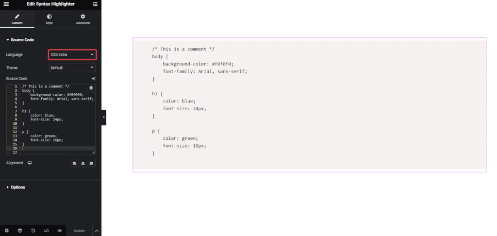 Css extra code in syntax highlighter