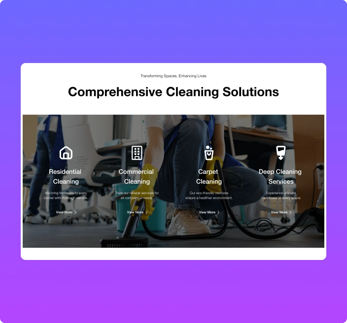 Cleaning service hover sections animated service boxes from the plus addons for elementor