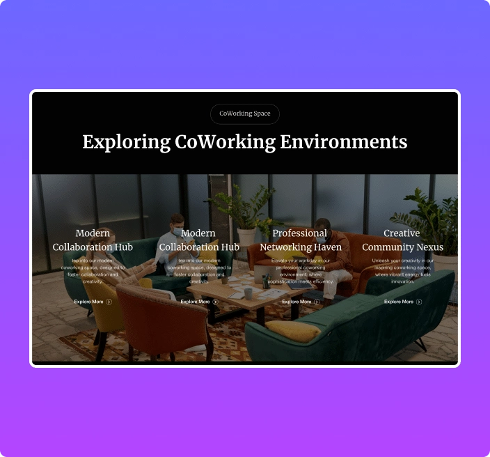 Coworking space hover sections animated service boxes from the plus addons for elementor