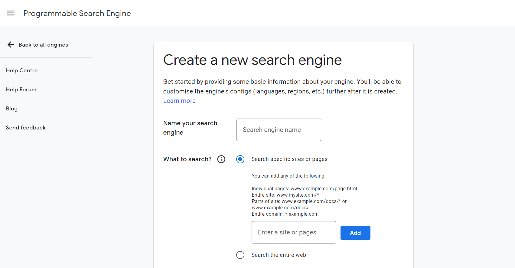 Create a new search engine