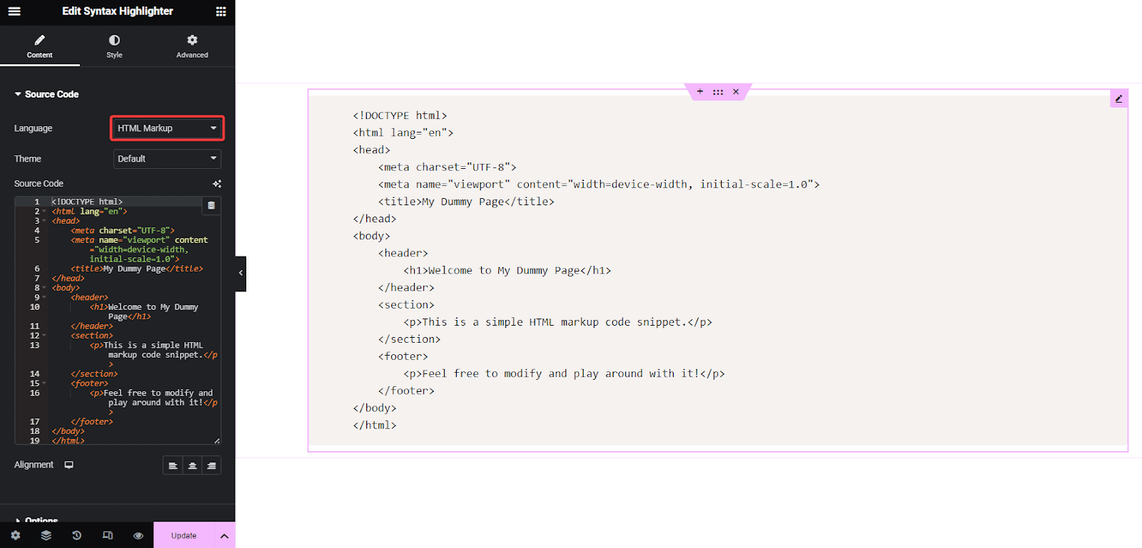 Syntax Highlighter: Settings Overview | The Plus Addons for Elementor
