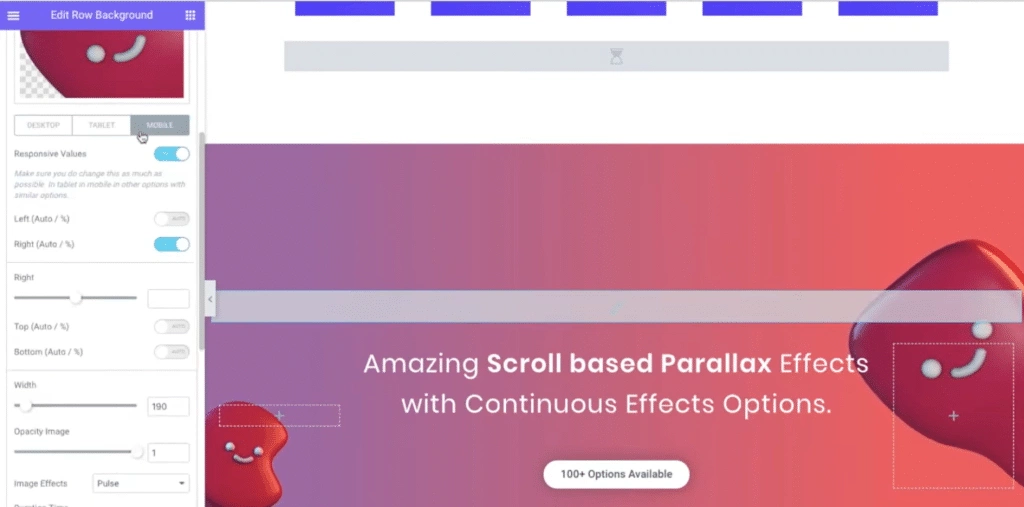 Individual settings for each device how to add parallax effect in elementor [beginners guide] from the plus addons for elementor