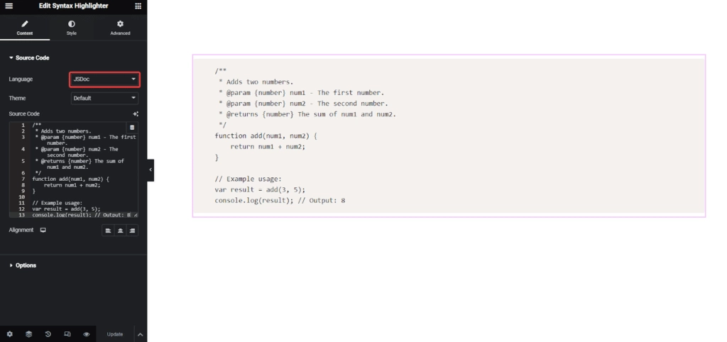 Jsdoc code in syntax highlighter