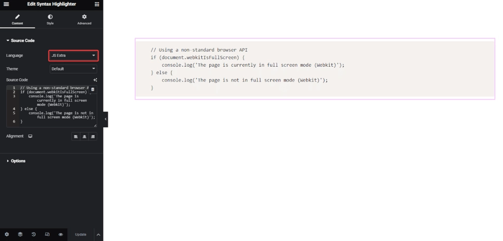 Jsextra code in syntax highlighter