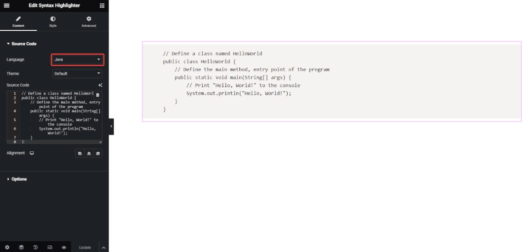 Html code in syntax highlighter