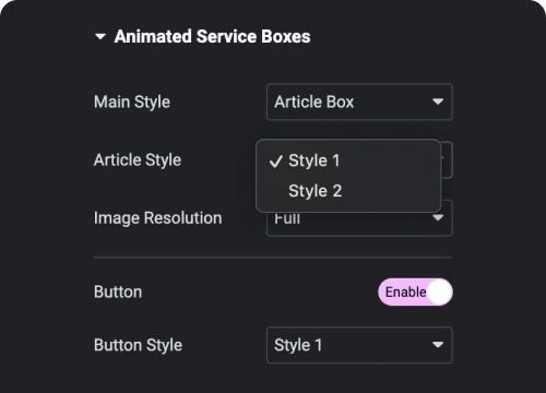 Mulitple layouts animated service boxes from the plus addons for elementor