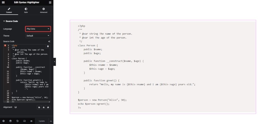 Php extra in syntax highlighter