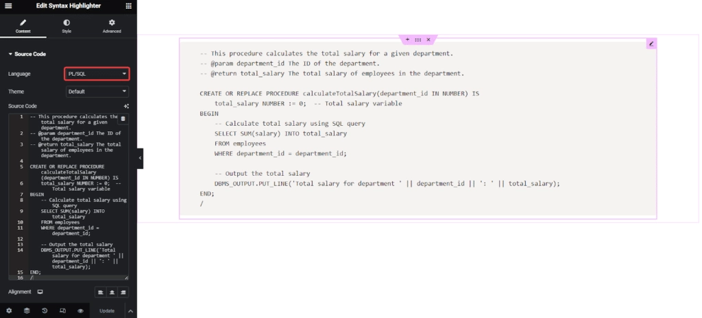 Plsql in syntax highlighter