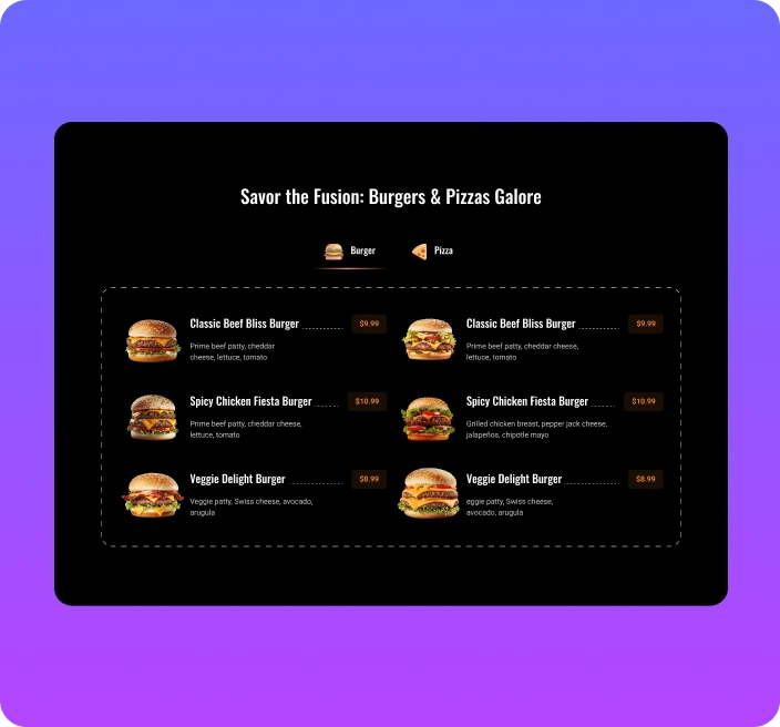 Pricing food menu with tab switcher advanced elementor tabs with images [horizontal & vertical] | the plus addons for elementor from the plus addons for elementor