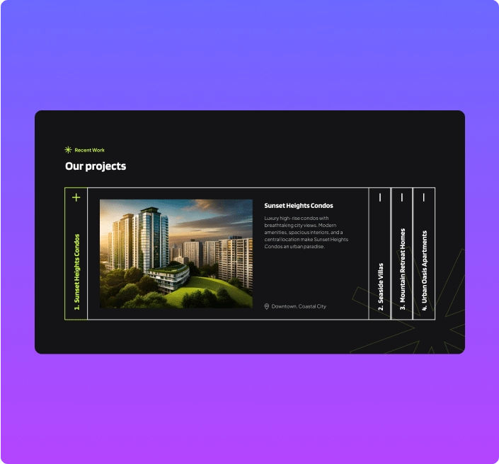 Real estate horizontal accordion with image content advanced accordion for elementor from the plus addons for elementor