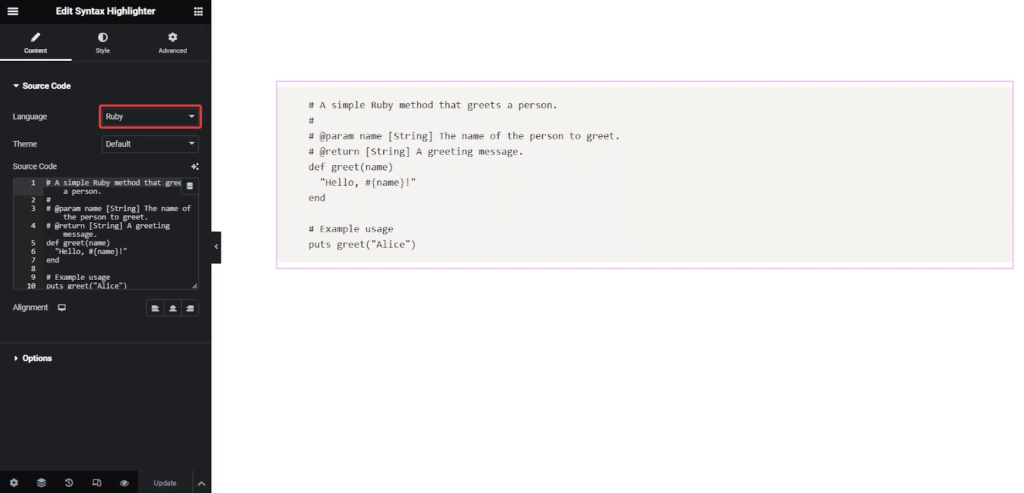 Ruby in syntax highlighter