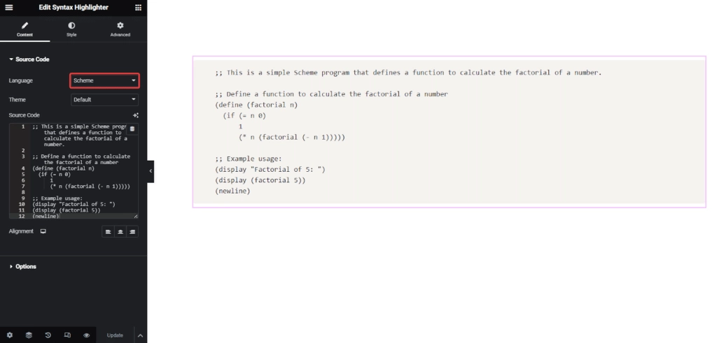 Scheme in syntax highlighter