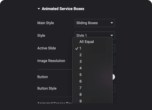 Set custom slide active animated service boxes from the plus addons for elementor