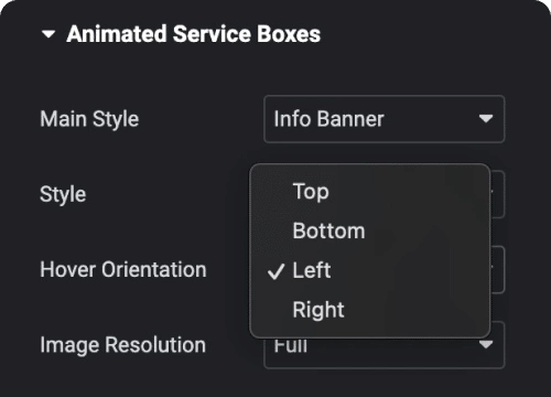 Set hover orientation animated service boxes from the plus addons for elementor