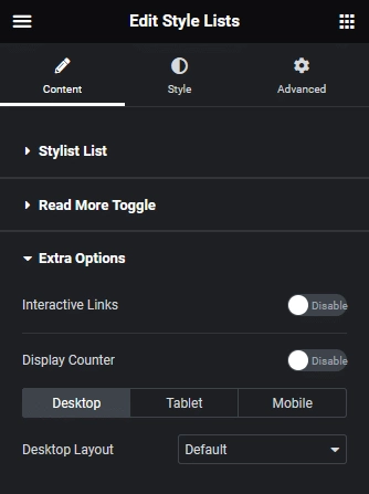 Style list extra options