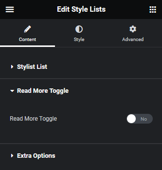 Style list read more toggle