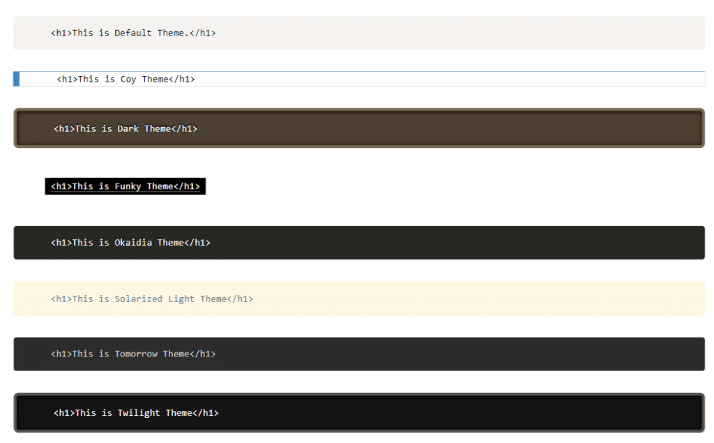 Syntax Highlighter Demo Styles | The Plus Addons for Elementor Syntax highlighter demo styles
