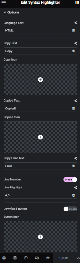 Syntax Highlighter Options | The Plus Addons for Elementor Syntax highlighter options