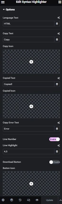 Syntax highlighter options