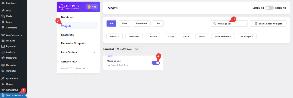 Tpae messagebox activate message box: settings overview from the plus addons for elementor