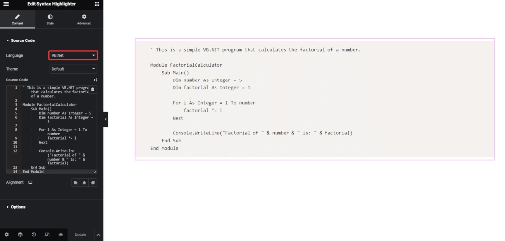 Vb. Net in syntax highlighter