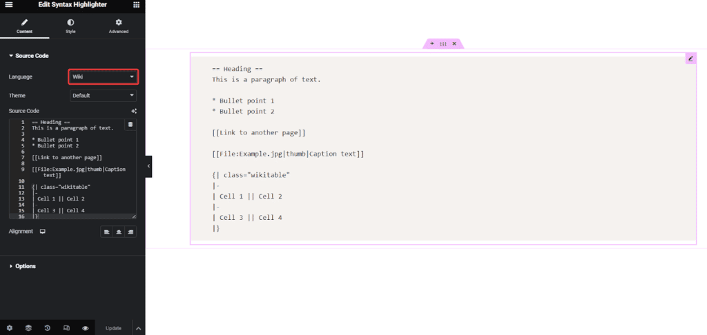 Wiki in Syntax Highlighter | The Plus Addons for Elementor Wiki in syntax highlighter