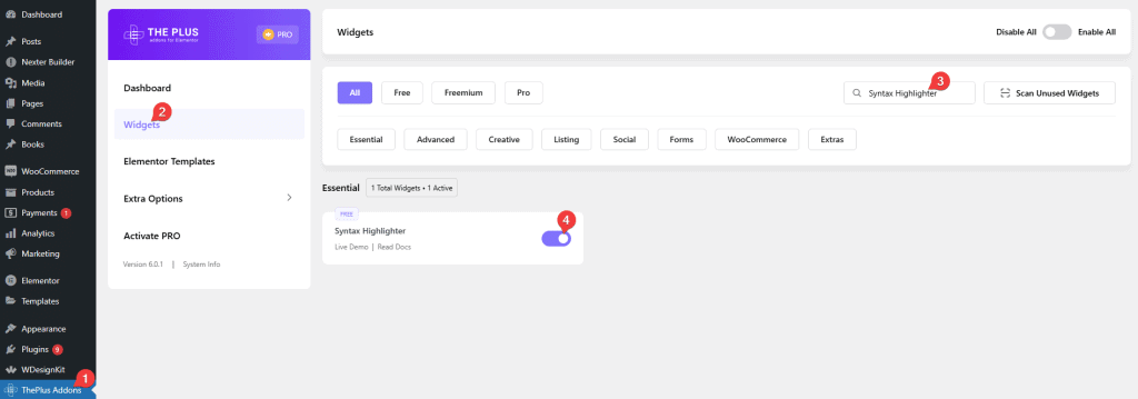 syntax highlighter | The Plus Addons for Elementor Syntax highlighter syntax highlighter: settings overview from the plus addons for elementor