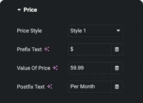 Add pricing with currency pricing table from the plus addons for elementor
