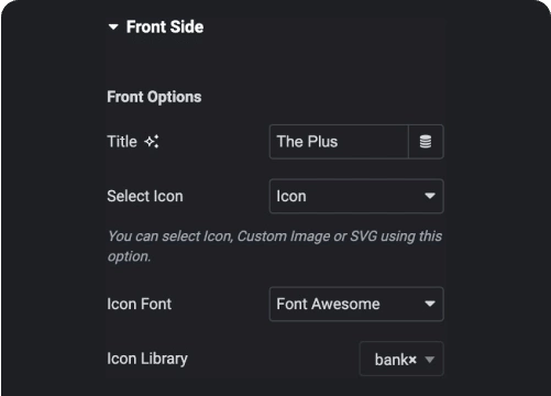 Add text icon on front side flipbox from the plus addons for elementor