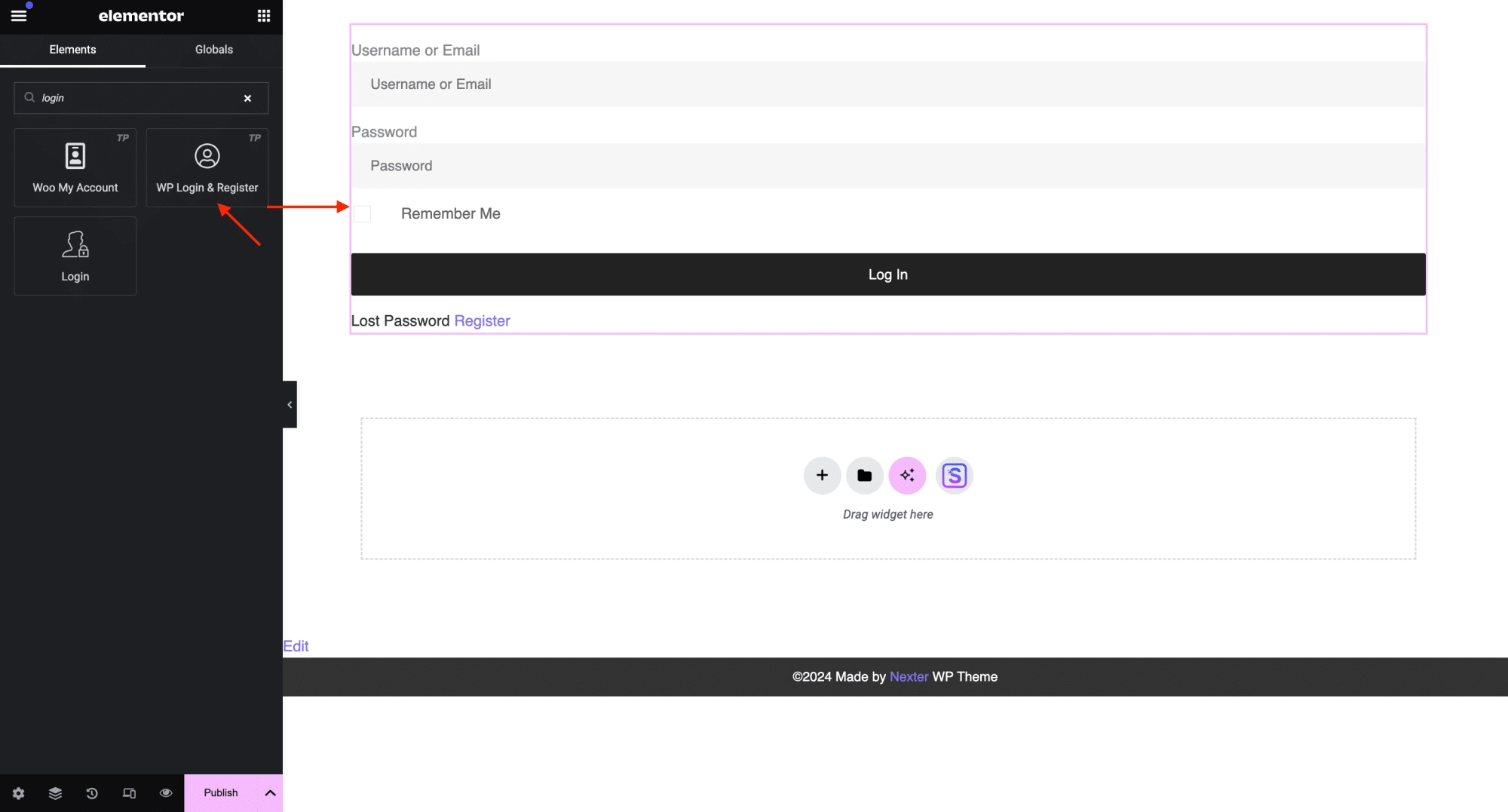 Add the login form widget