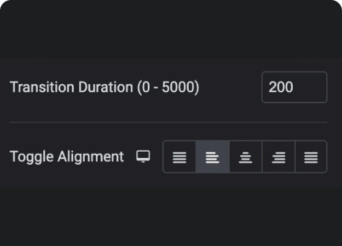 Adjust transition duration alignment unfold & expand toggle widget for elementor [read more button] from the plus addons for elementor