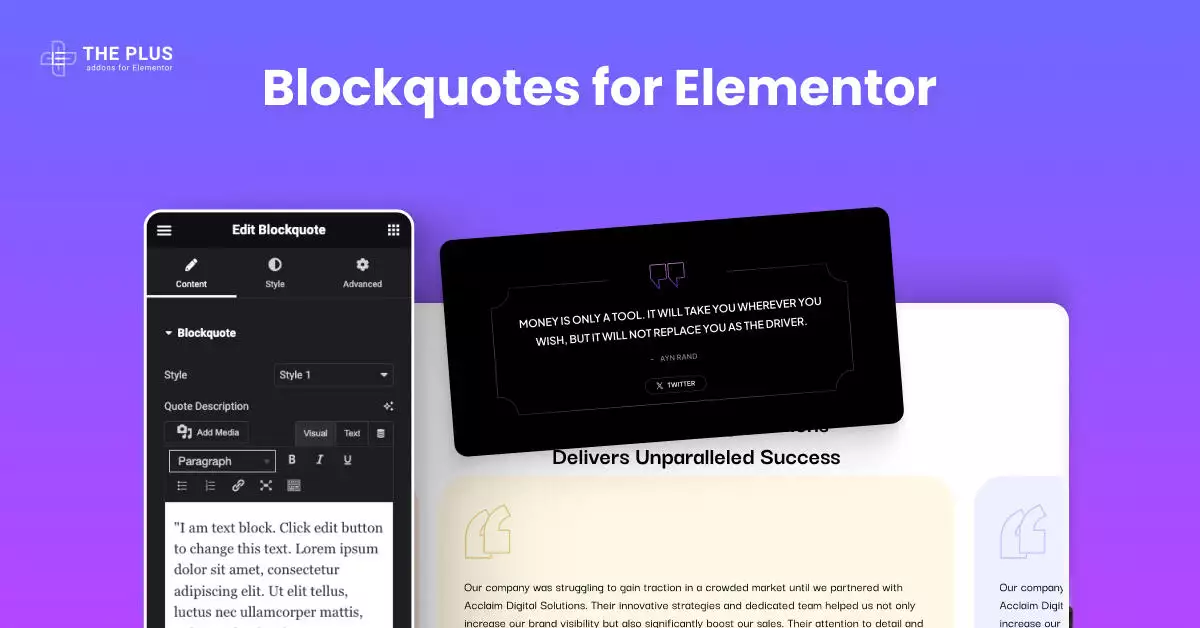 Blockquotes for elementor blockquotes for elementor [quote text] | the plus addons for elementor from the plus addons for elementor