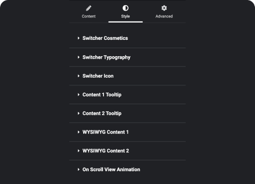 Customize everything 5 switcher for elementor from the plus addons for elementor