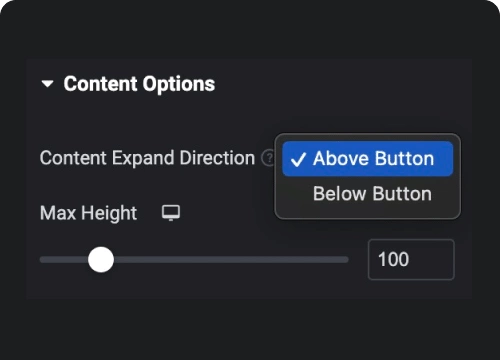 Place button on top or bottom of the content unfold & expand toggle widget for elementor [read more button] from the plus addons for elementor