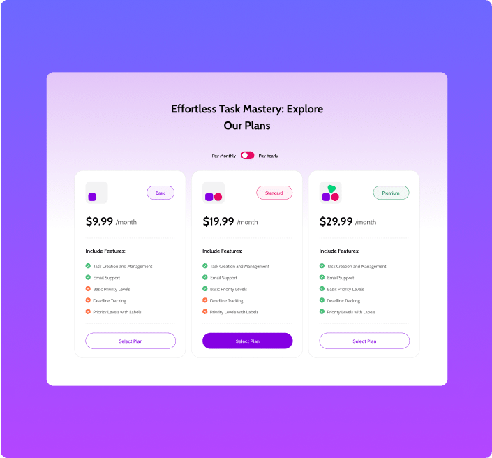 Pricing plans info with monthlyyearly switcher switcher for elementor from the plus addons for elementor