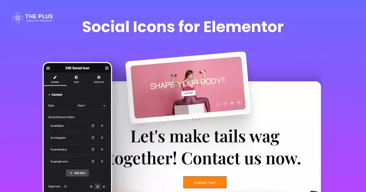 Social icons for elementor social icon for elementor from the plus addons for elementor