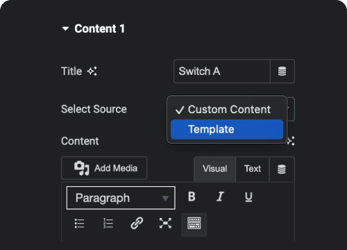 Switch between elementor templates switcher for elementor from the plus addons for elementor